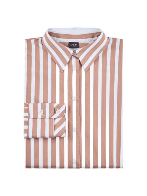 camicia donna manica lunga righe cotone stretch bianco/marrone FAY | NCWA150568SXBH8003